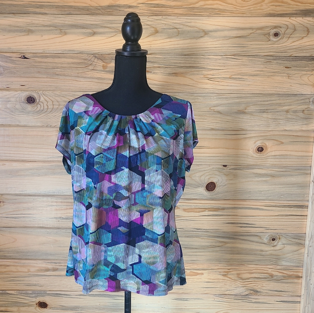 Worthington Ladies Multicolored Short Sleeved Blouse Petite XL